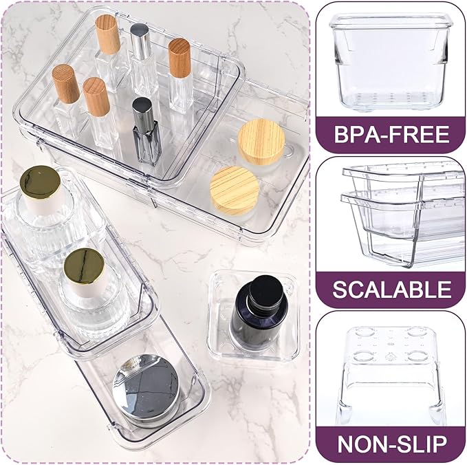 20 Pcs Clear Drawer Organizer, Adjustable Drawer Storage Box, 3-Size Desk Drawer Organizer, Acrylic Storage Bins for Makeup, Kitchen Utensils, Bedroom Dressers Tool Organizer for Gadgets