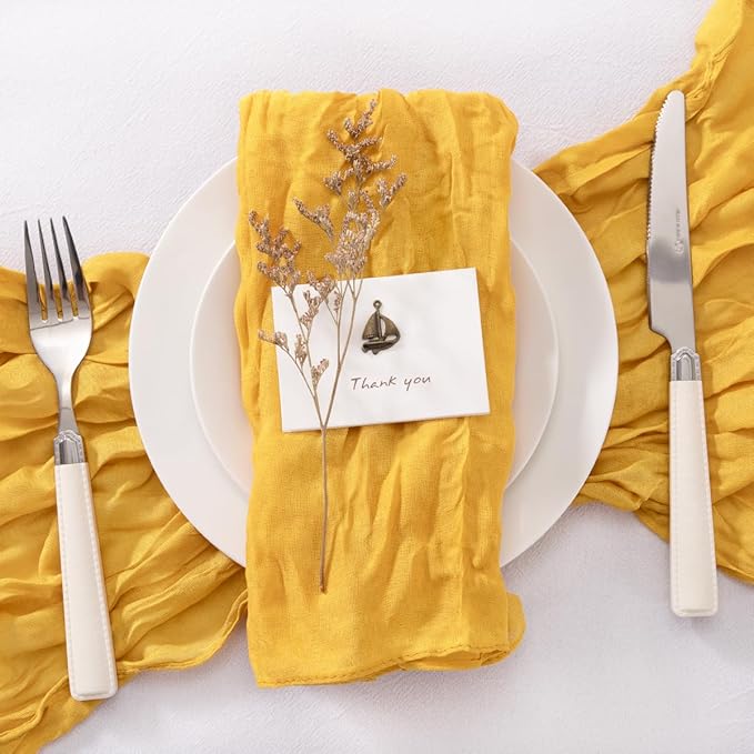 20 Pack Gold Cheesecloth Napkins Cloth Washable Spring Summer Cloth Napkins Set of 20 Bulk 21x21 Inches for Wedding Baby Bridal Shower Birthday Dinner Party Home Table Decor