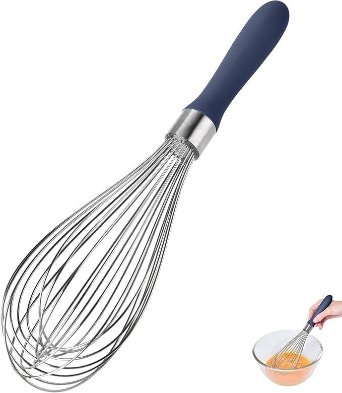 12inch Kitchen Wire Whisk, 18/10 Stainless Steel Metal Balloon Wisk （Large, Midnight Blue）