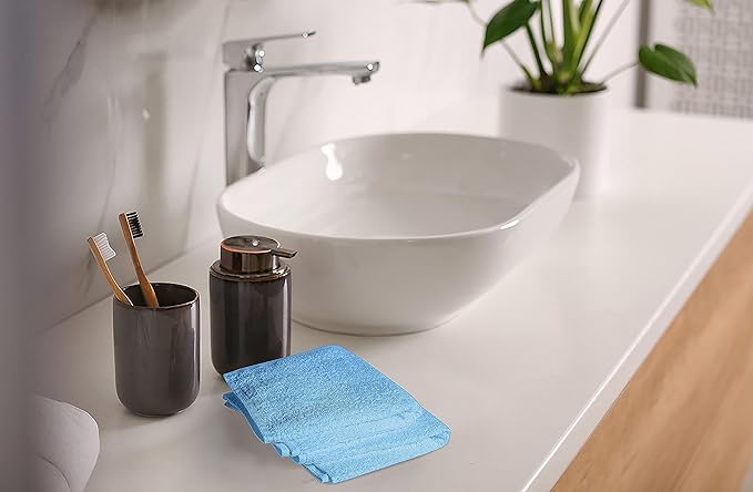 Softolle 100% Cotton Washcloths (12x12 Inches) Soft, Highly Absorbent Washcloth, Face Towels, Wash Cloths for Face, Ring Spun, Bulk Pack (Sky Blue, 60 Pack)
