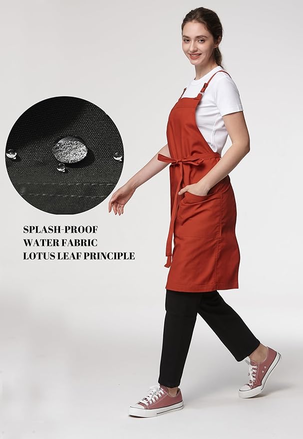 Unisex Kitchen Apron, Cross Strap Apron with 2 Pockets, Durable Waterproof Professional Apron