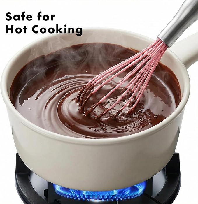 OYV 10-Inch Pink Silicone Whisk, Heat Resistant 480°F Kitchen Whisk with Stainless Steel Ergonomic Handle, Non-Scratch for Nonstick Cookware, Dishwasher Safe, Perfect for Blending, Cooking & Beating