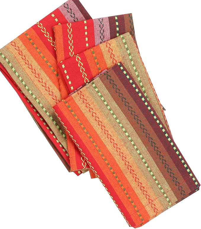 Lightnpro Christmas Red Multi Salsa Stripes Cloth Napkins Set of 12 - Wedding, Christmas & Holiday Table Cloth Napkins Machine Washable for Special Occasions & Everyday Use - 18x18 Inch Red Multi