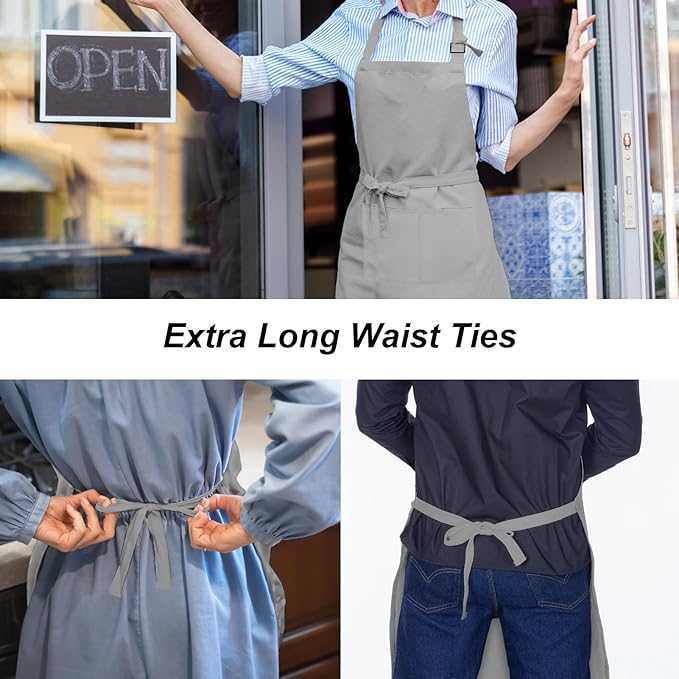 15 Pcs Adult Aprons Bulk with Pockets Adjustable Bib Chef Apron for Women Men Painting Cooking Crafting (S/L)