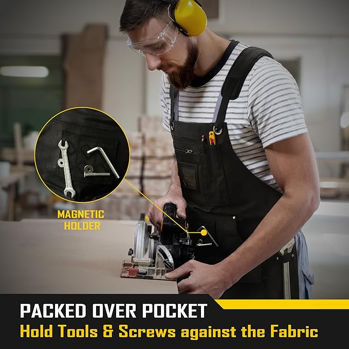 COOLJOB 16oz Waxed Canvas Work Apron with Tape Holder, Deep Pockets and Adjustable Strap, Men's Oversized Shop Apron