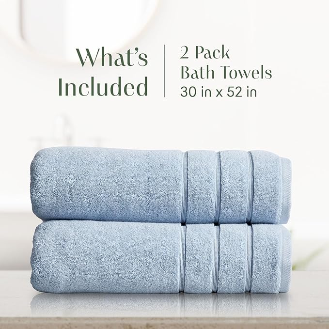 Springtree Home Luxury Turkish Cotton Bath Towels | 100% Turkish Cotton | Premium Bath Towels | Ultra Soft Thick Plush & Highly Absorbent | Luxury Hotel & Spa Quality Bathroom Towels | Blue Fog