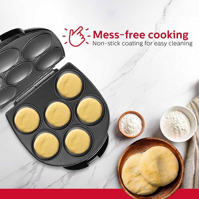 Holstein Housewares Non-Stick 6-Section Multi-Food Maker - Arepas, Mini Pancakes, Corncakes and More - Black,12 Inch