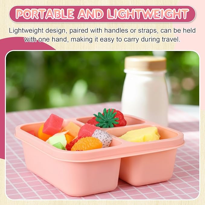 Honeydak 5 Pack Snack Containers 3 Compartment Bento Snack Boxes Divided Meal Prep Containers with Lids Reusable Adults Lunch Food Storage Box for School Work Travel(Pink Brown)