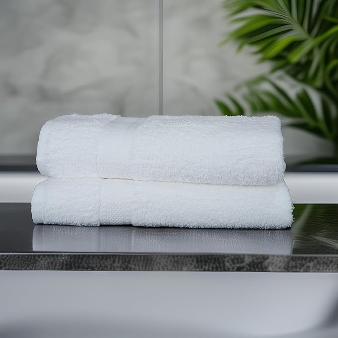 Premium Bath Towel Set, 24 x 48 Pack of 6 100% Cotton Terry Towels for Bathroom, Quick Dry, Highly Absorbent, Soft Feel, for Shower, Pool, Spa, Gym, Hand Towel for Daily Use - White