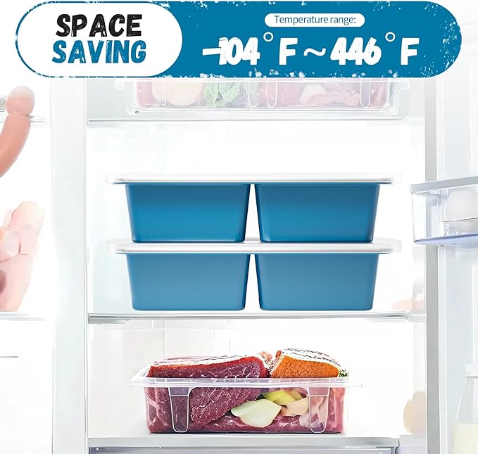 GORCI Silicone Freezer Tray With Lid, 4 Large 2 Cup Soup Freezer Molds, Soup Freezer Container for Meal Prepping, Large Ice Cube Tray， Perfect for Storing Leftovers, Sauces, Lasagna, 2-Pack