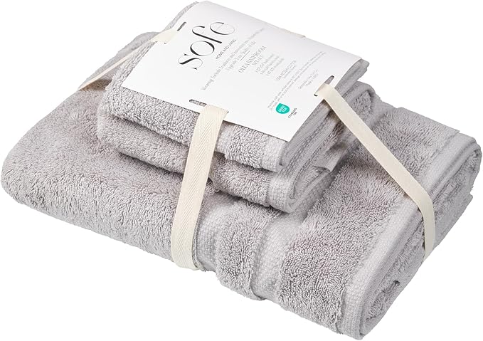 SOFE H&L | Olea Luxury Turkish Cotton Bath Towels Set of 3 : 1 Bath Towel, 1 Hand Towel, 1 Wash Cloths, Cool Gray |Thick, Premium, Soft, Durable, Absorbent - Hotel Quality Towel Sets for Bathroom