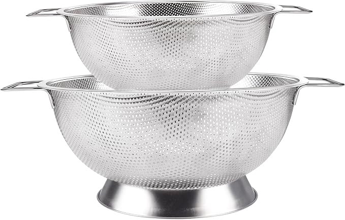 Gulex Stainless Steel Colander and Strainer Set(5-Quart and 3-Quart)， Strainer for Kitchen Food, Dishwasher Safe