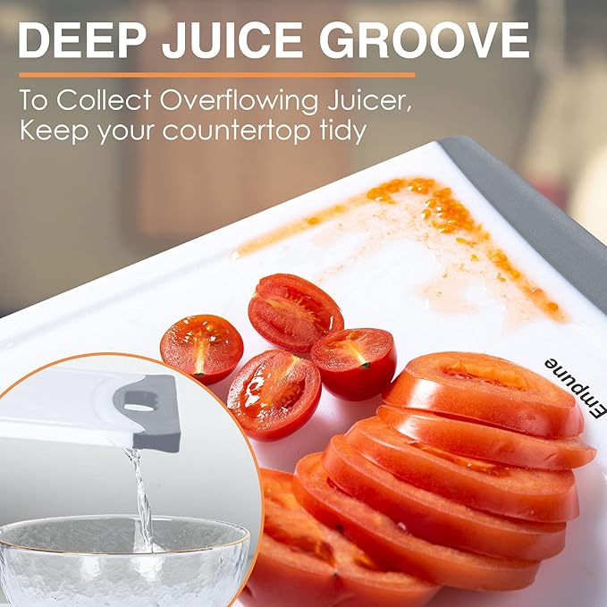 Extra Large Cutting Boards, Plastic Cutting Boards for Kitchen (Set of 4) Cutting Board Set Dishwasher Safe Chopping Board with Juice Grooves Easy-Grip Handles, Grey, Empune