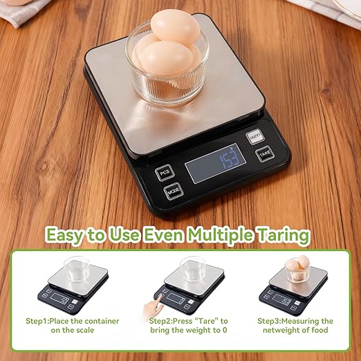 IP67 Waterproof Kitchen Scale, 5kg/11lb Capacity 0.1g Precision, Kitchen Scales Digital Weight Grams and Ounces,Battery Powered with 5 Units Conversion - Food Scales for Kitchen Essentials