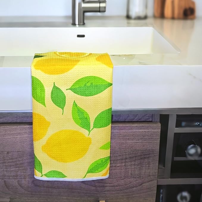 18” x 30” Highly Absorbent Kitchen Towels, Quick Dry Microfiber Tea Towel, Dish Towels for Kitchen Drying, Ultra Soft Premium Hand Towels (Lemon)