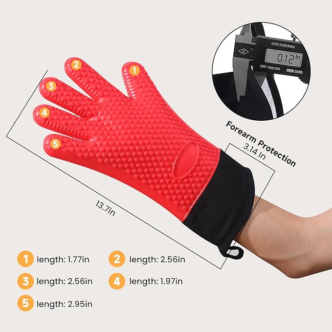 GEEKHOM 8PCS Extreme Heat Resistant Silicone BBQ & Oven Gloves Set to 446°F with Mitts, Trivet, Grips, Hooks for Grilling & Baking