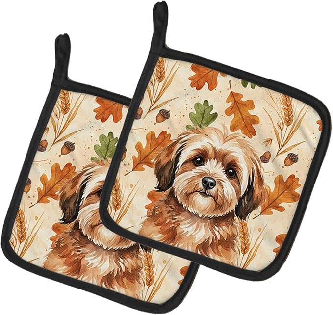 Caroline's Treasures Sable Havanese Heirloom Fall Pair of Pot Holders Pair 7.5x7.5 Quilted Insulated Hot Pads Decorative Kitchen Gift Made in USA