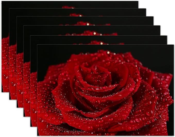 Red Rose Flower Placemats Set of 6 Place Mats for Kitchen Table Washable Farmhouse Linen Table Mats Dining Decoration 12x18 Inch