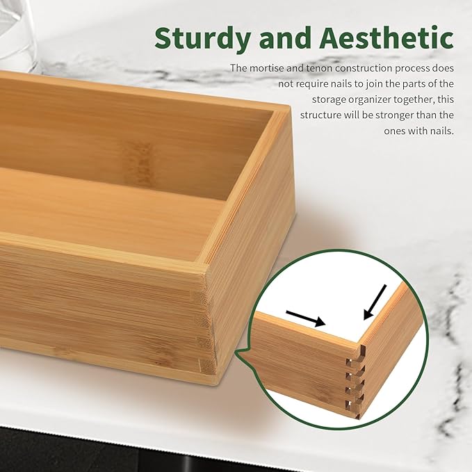 Bamboo Drawer Organizer - Kitchen Drawer Utensil Organizer Office Supplies Desk Organizer Makeup Silverware Tray Flatware Organization 8"*4"*2"