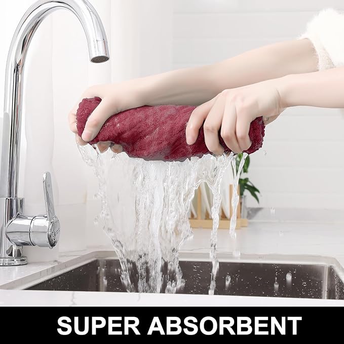 Homaxy Premium Cotton Kitchen Towels 16"x 28", Large Natural Ring Spun 390 GSM Dish Towels, Super Absorbent Terry Kitchen Hand Towels, Soft Tea Towels with Hanging Loop, Red Check Design, 12 Pack