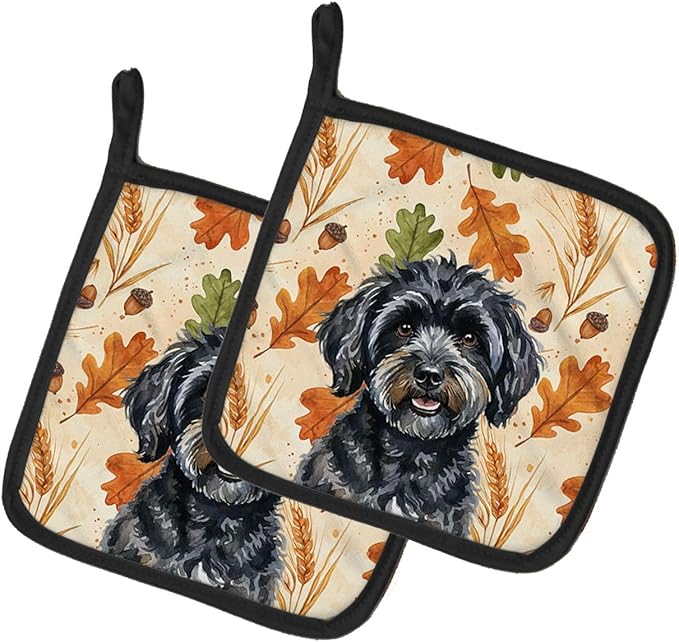 Caroline's Treasures Black Havanese Heirloom Fall Pair of Pot Holders Pair 7.5x7.5 Quilted Insulated Hot Pads Decorative Kitchen Gift Made in USA