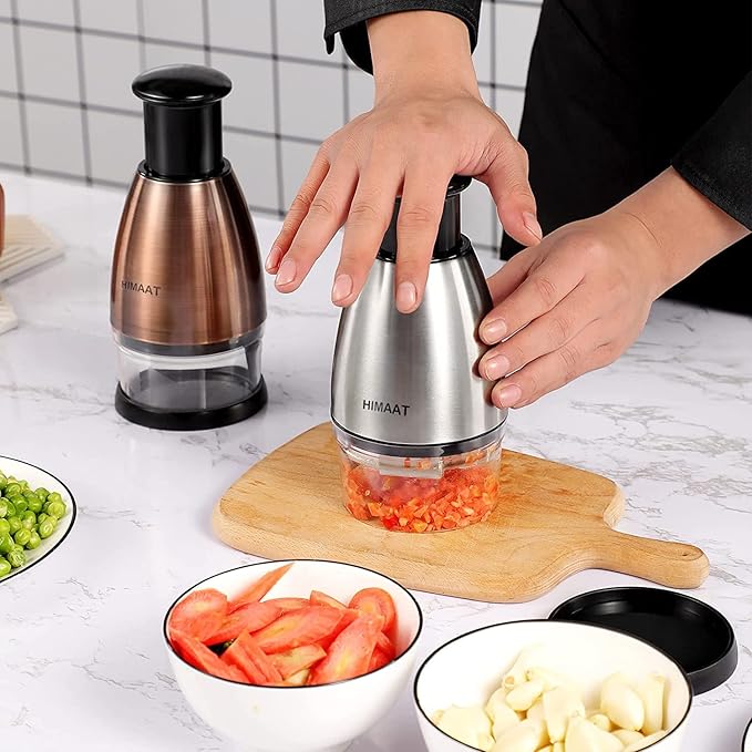 Manual Vegetable Dicer - Efficient Stainless Steel Hand Chopper for Onions, Garlic, Tomatoes, Nuts, Herbs, Salad. Perfect Kitchen Gadget for Fast, Easy Food Prep. Dishwasher Safe.