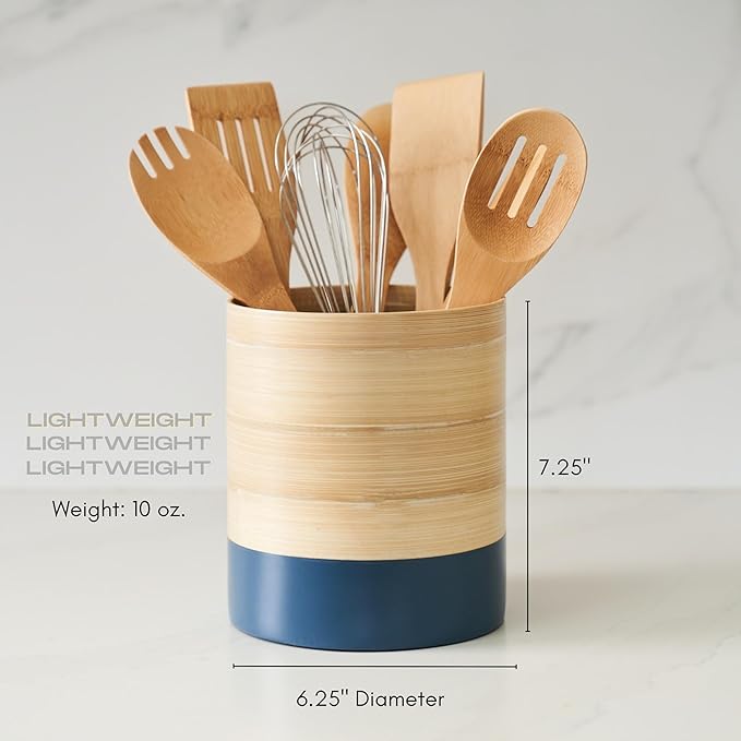 Handcrafted Bamboo Kitchen Utensil Organizer, Modern Countertop Cooking Utensil Holder, Large Crock