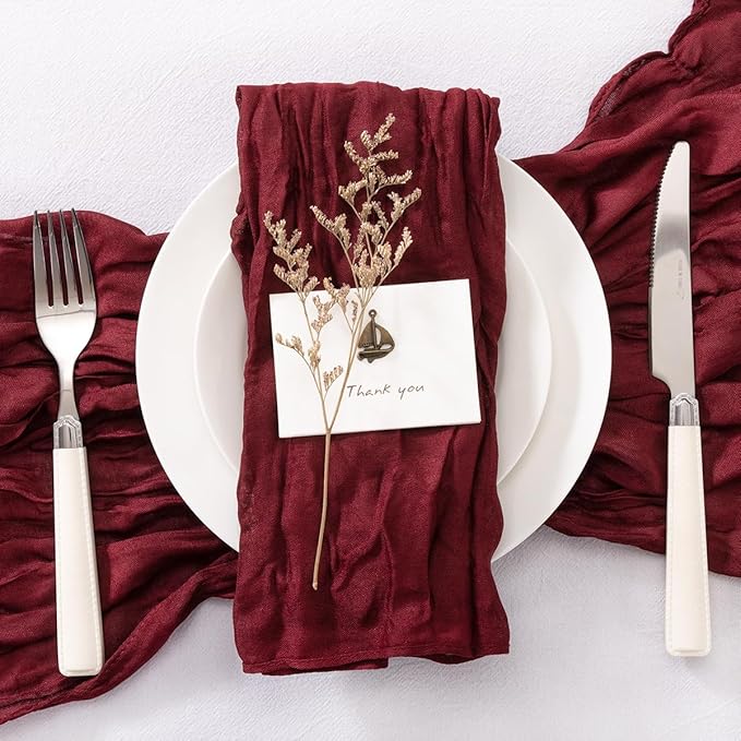 20 Pack Burgundy Red Napkins Cloth Washable Spring Summer Cheesecloth Napkins Set of 20 Bulk 21x21 Inches for Wedding Baby Bridal Shower Birthday Dinner Party Dinner Decor