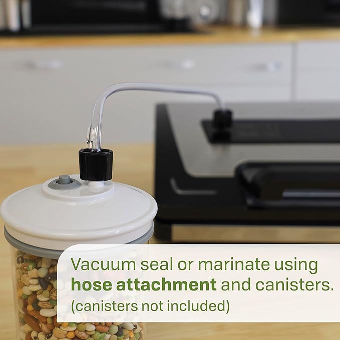 Nesco Premium Vacuum Sealer Kit featuring LiquidLock™, Includes large variety of Bags and Rolls VS-22LB, Built-in Canister Sealing Function