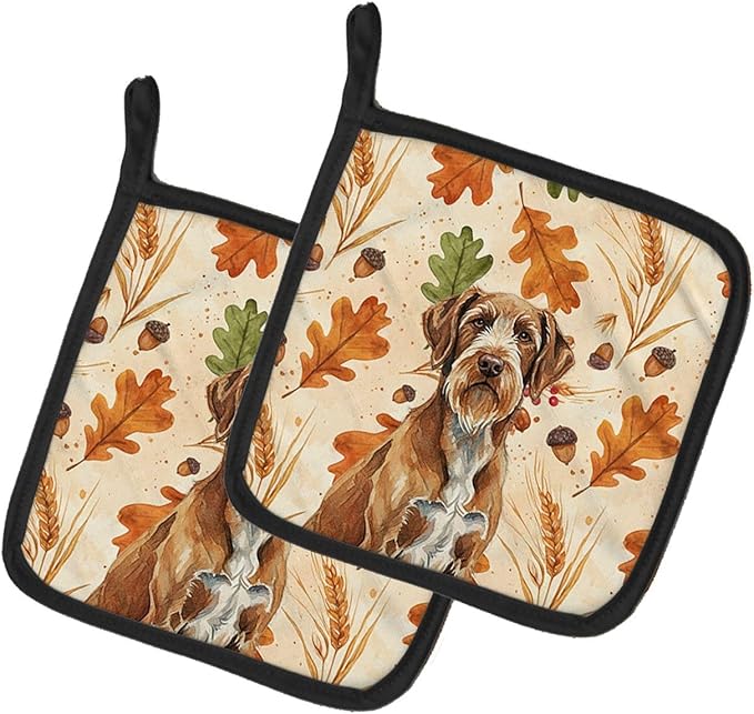 Caroline's Treasures Wirehaired Pointing Griffon Heirloom Fall Pair of Pot Holders Pair 7.5x7.5 Quilted Insulated Hot Pads Decorative Kitchen Gift Made in USA