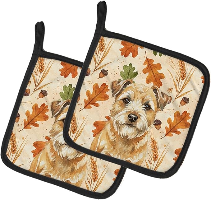 Caroline's Treasures Wheaten Border Terrier Heirloom Fall Pair of Pot Holders Pair 7.5x7.5 Quilted Insulated Hot Pads Decorative Kitchen Gift Made in USA