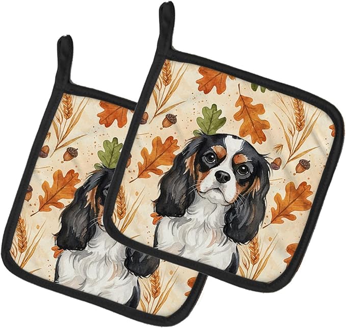Caroline's Treasures Tricolor Cavalier Spaniel Heirloom Fall Pair of Pot Holders Pair 7.5x7.5 Quilted Insulated Hot Pads Decorative Kitchen Gift Made in USA