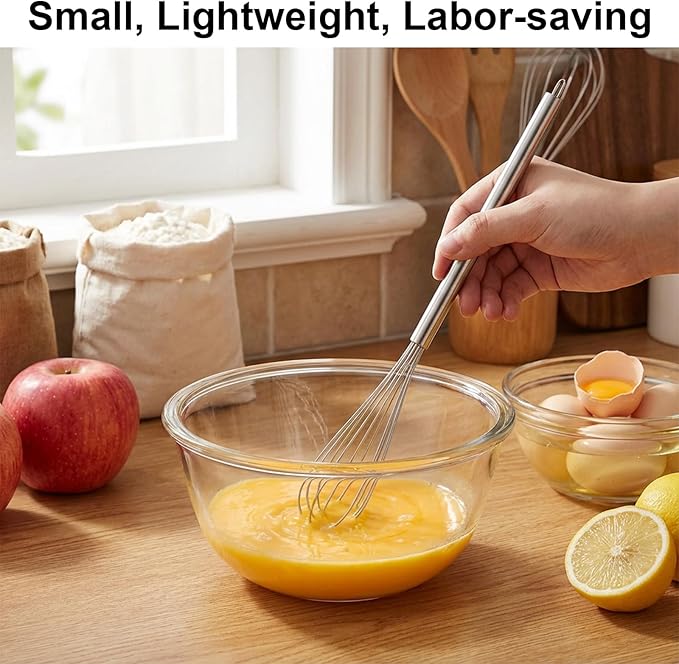 2 pcs Mini Whisk 304 Stainless Steel Small Whisks Baking Mixer Kitchen Stirrer Tiny Portable Egg Beater for Compact Beating Egg Cooking Whisking Whipping Stirring Blending Ingredient Mixing Sauce