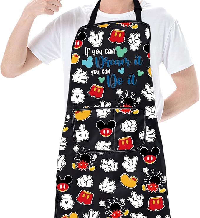 CMNIM Cartoon Mouse Aprons Mouse Cooking Aprons with Pockets Colorful Mouse Kitchen Baking Home Chef Aprons Mouse Lover Gifts