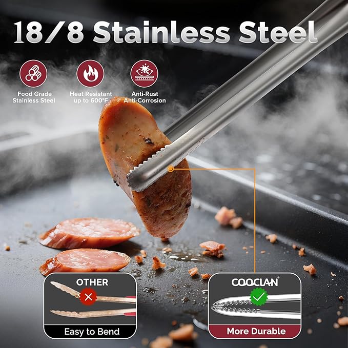 Precision Serrated Non-Slip Tips Cooking Tongs 2 Set (11.5" & 13.5"), 18/8 Stainless Steel Metal Tong, Light but Durable, Easily Control Kitchen Tweezer Tongs for Frying, Plating, BBQ