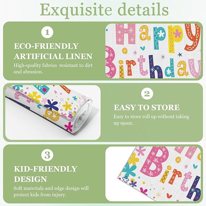 Happy Birthday Placemats Set of 6, Washable Heat Resistant Table Mat Linen Place Mats for Party Kitchen Dining Home Decor 12x18 Inch