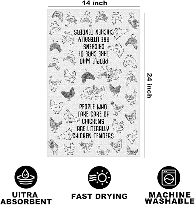 Jztco Funny Chicken Kitchen Towels 24x14 Inch, Chickens Gifts Reusable Absorbent Hand Tea Towel, Waffle Dish Towels for Kitchen Home Decor, Chicken Lover Gifts for Women Mom