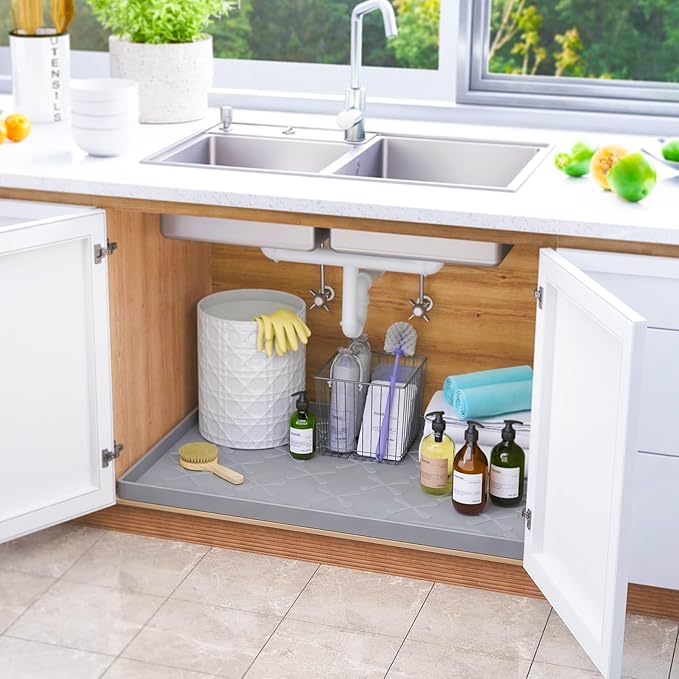SIKADEER Under Sink Mat Waterproof 34" x 22", Silicone Mat Kitchen Drawer Shelf and Cabinet Liner, Sink Protector for Kitchen Organizers and Storage, Boot Tray Pet Food Mats