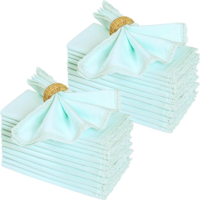 Ramanta Home Linen Flax Cloth Napkins Set of 24 Baby Blue, 18x18 Inch | Easter Premium Cotton Linen Flax Lace Soft & Durable | Washable Ideal for Spring Basket Décor, Wedding, Kitchen, Everyday Use