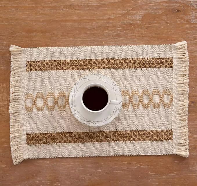 Cotton Linen Placemats - Table Placemats for Dining Table, Washable Fabric Placemats, Christmas & Thanksgiving Table Mats, Woven Cloth Placements for Kitchen Protection (12 x 20) Inches Cream