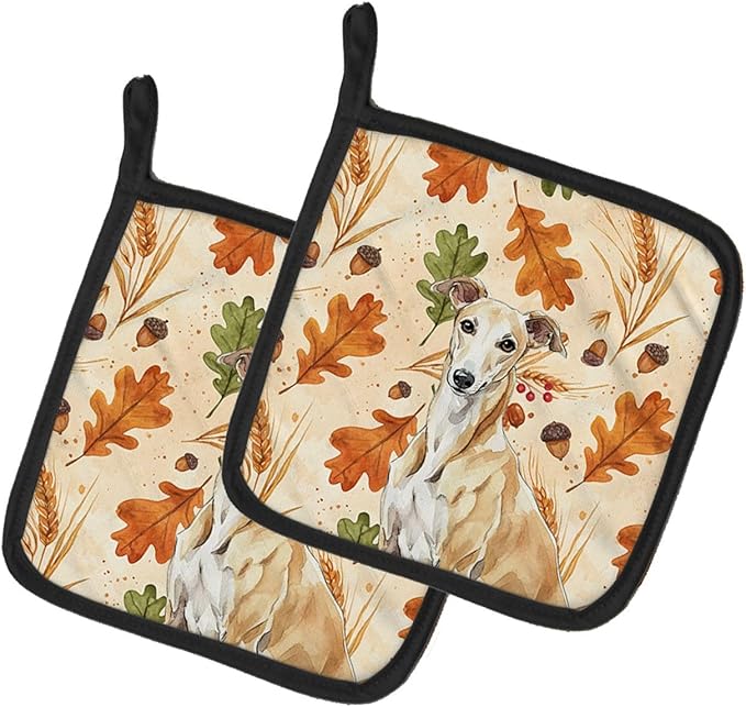 Caroline's Treasures Fawn Greyhound Heirloom Fall Pair of Pot Holders Pair 7.5x7.5 Quilted Insulated Hot Pads Decorative Kitchen Gift Made in USA