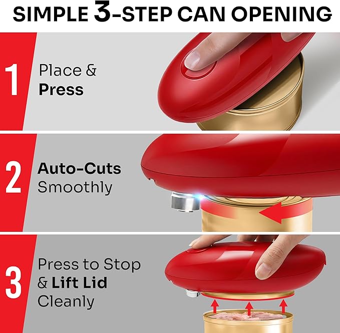 MUELLER HOME SmoothEdge Auto Can Opener Electric – Battery‑Operated with Magnet Lid Lifter – Portable Hands‑Free One Touch Can Opener for Seniors & Arthritis, Red Kitchen Accessories