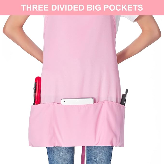 Jubatus 2 Pack 3 Pockets Adjustable Bib Apron Chef Kitchen Cooking Aprons for Women Men, Pink