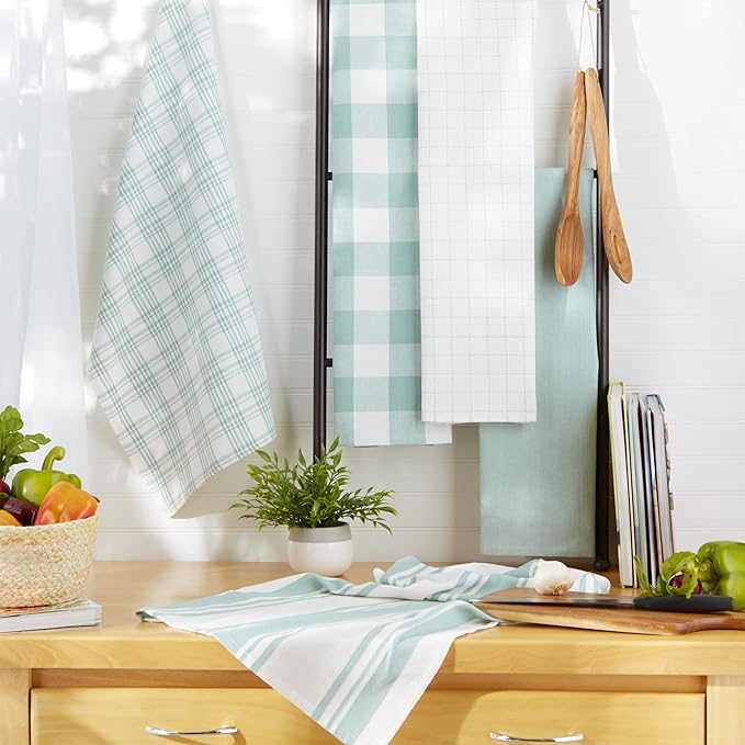 DII Everyday Basic Kitchen Collection Large Woven Cotton Dishtowel/Tea Towel Set, 18x28, Jadeite, 5 Count