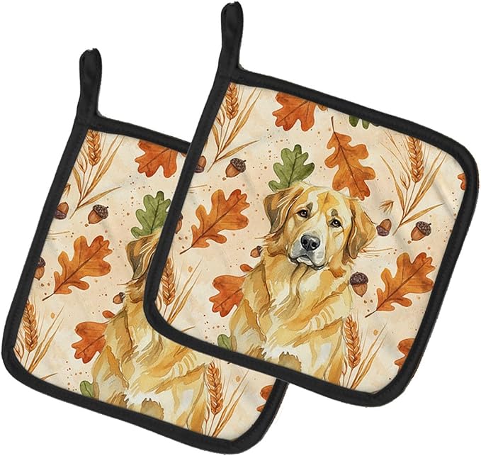 Caroline's Treasures Lion Yellow Leonberger Heirloom Fall Pair of Pot Holders Pair 7.5x7.5 Quilted Insulated Hot Pads Decorative Kitchen Gift Made in USA