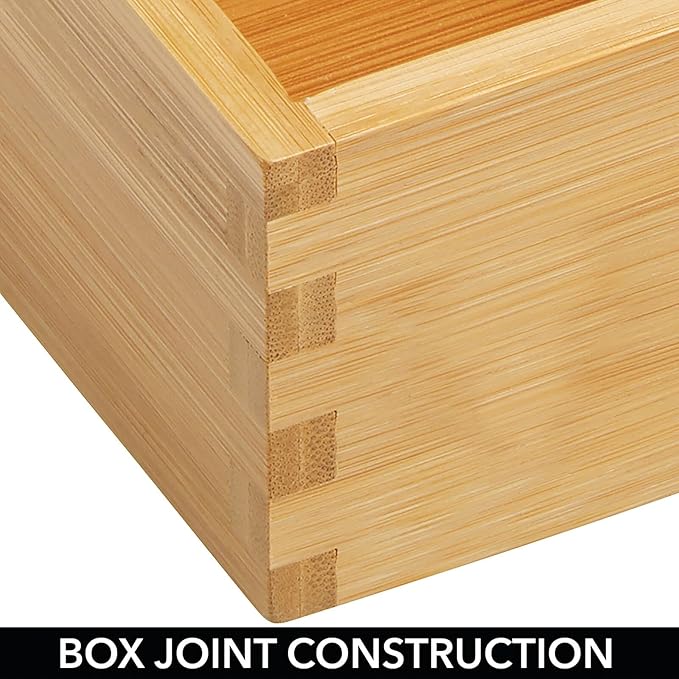 mDesign Bamboo Wood Kitchen Cabinet Drawer Organizer Tray Bins - Multipurpose - Use in Drawers, on Countertops, Shelves or in Pantry - Varied Sizes - Echo Collection - Set of 5 - Natural