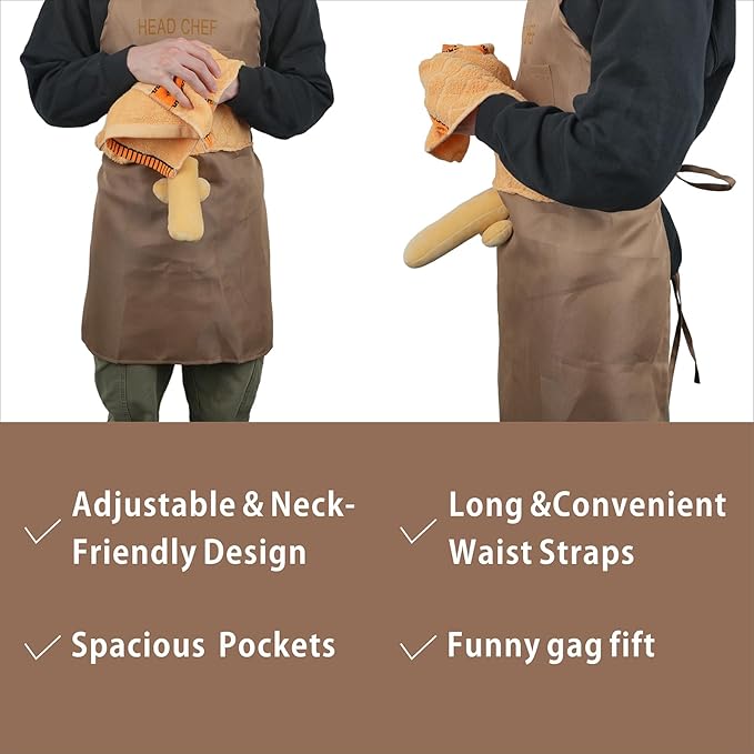 CACHIL funny chef apron - Prank Apron with Pocket and Funny Hidden Surprise-Novelty Gag Gifts for Men - funny chef aprons for adults - Suitable for BBQ parties, holiday gatherings and gift giving