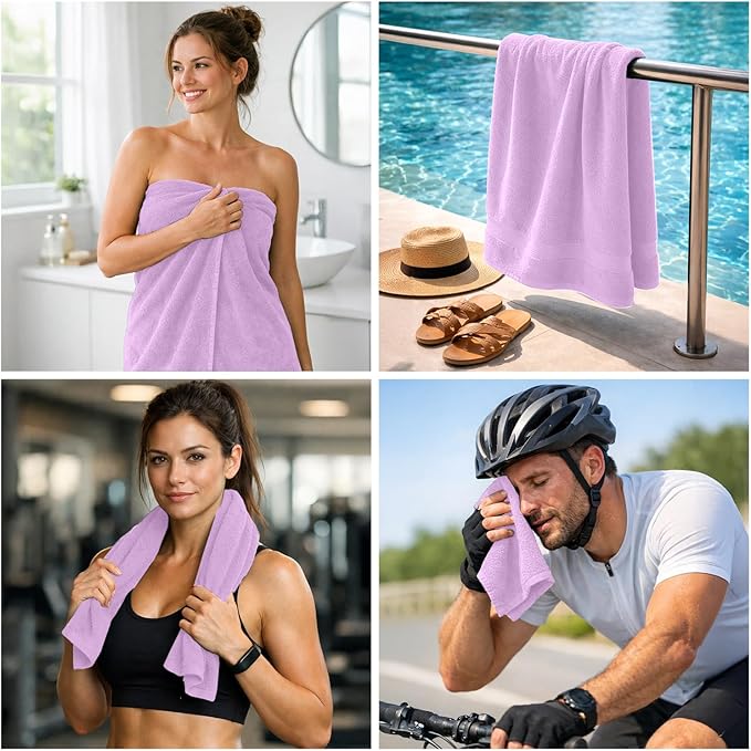 DAN RIVER 8 PC Luxury Bath Towels for Bathroom, 2 Bath, 2 Hand, and 4 Wash Cloths, 600 GSM 100% Ring Spun Cotton Towel Set, Highly Absorbent, Gym, Hotel, and Spa, Lavendar