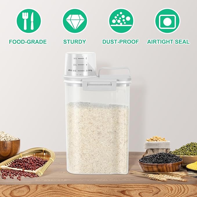 TBMax Rice Storage container 4 Lbs, Small Rice Dispenser with Measuring Cup, Grey Cereal Containers Flour Bin, Kitchen Food Storage Container and Pantry Organizers, Pet Dog Cat Food Dispenser