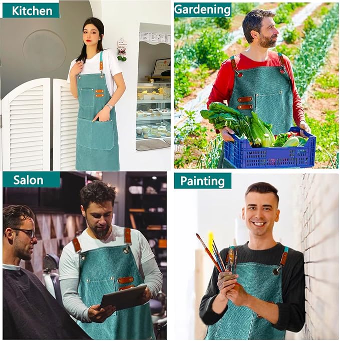 Aprons For Women Men With Pockets 2 Pcs,Kitchen Waterproof Hair Stylist Linen Bbq Tool Canvas For Adults Apron